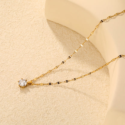 Bulk PVD Gold Solitaire Zircon Oval Link Dainty Necklace
