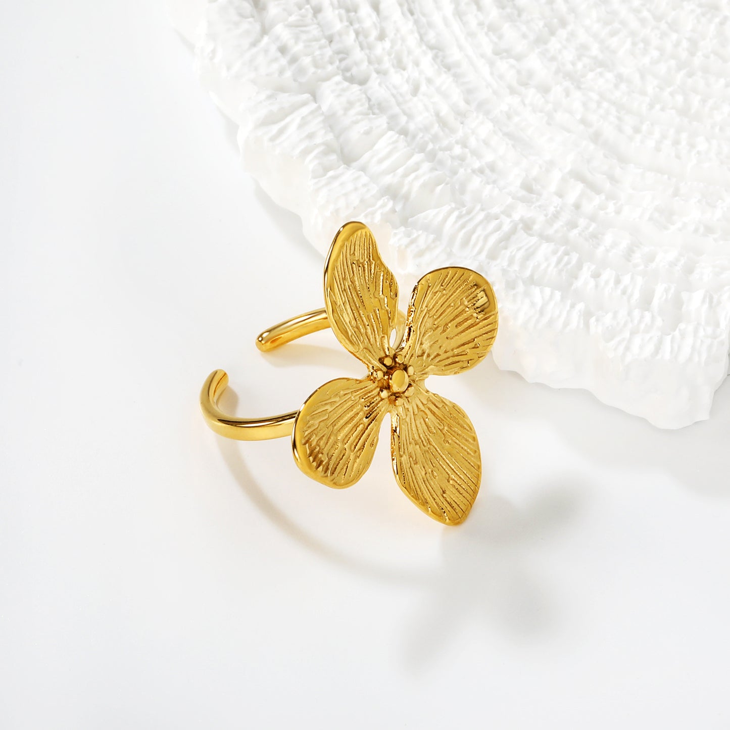 Wholesale 304L Stainless Steel Flower Ring - Textured Petal Design Bulk