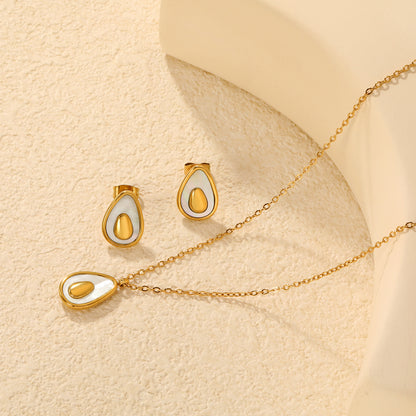Bulk PVD Gold White Resin Teardrop Necklace & Earrings Set