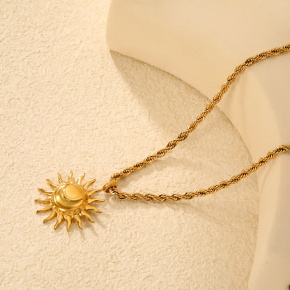 Bulk PVD Gold Sculpted Sun Smile Face Rope Chain Necklace