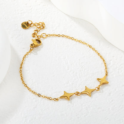 Wholesale Waterproof PVD Gold 4-Point Star Spaced Dainty Bracelet