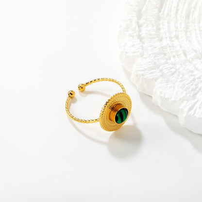 Wholesale Waterproof PVD Gold Sculpted Malachite Twist Open Ring