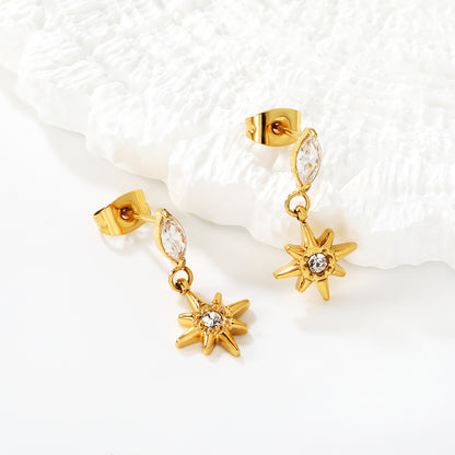 Dainty Layered Star & Pear CZ Earrings Stainless Steel Waterproof