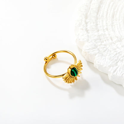 Wholesale Waterproof PVD Gold Malachite Sunflower Open Ring