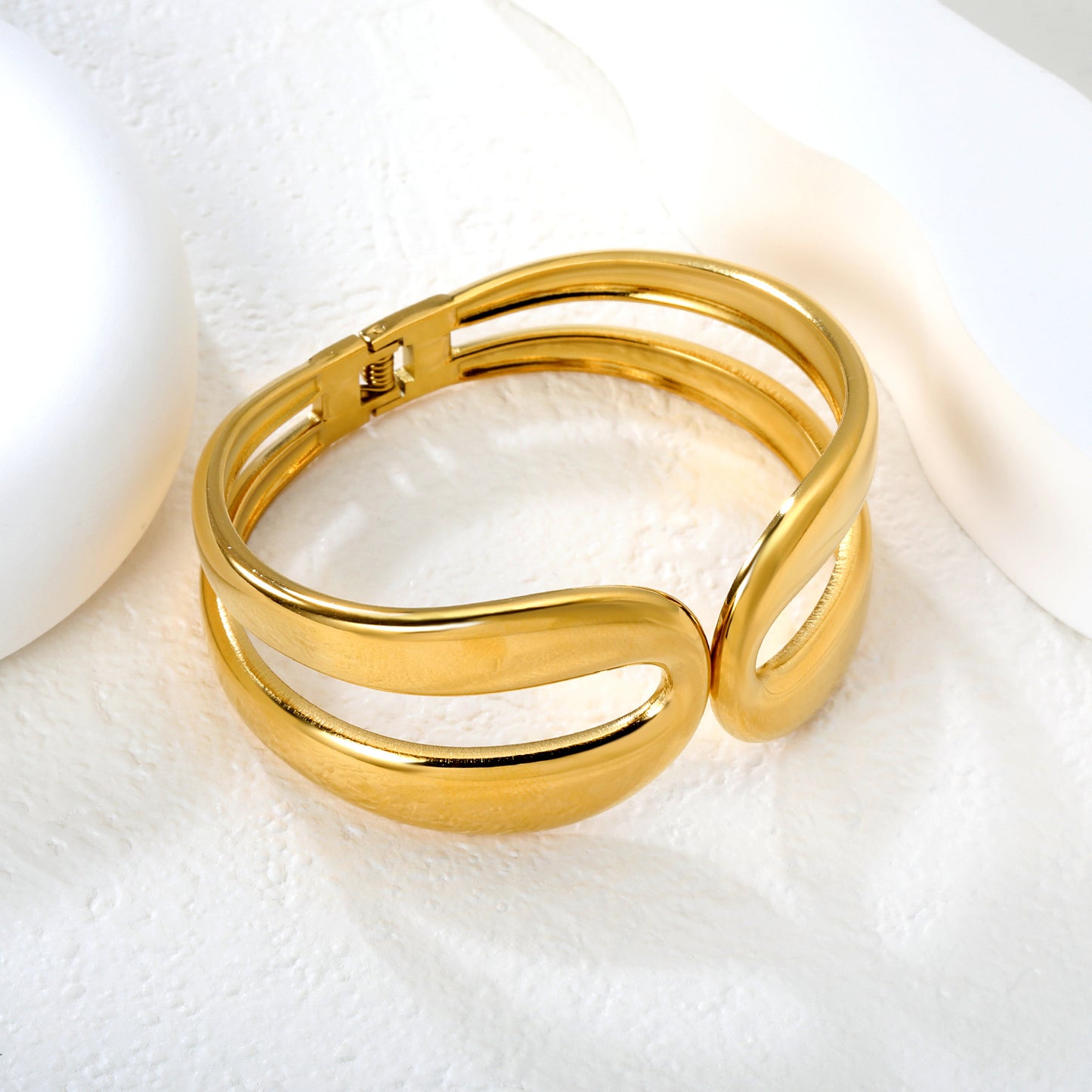 304L Stainless Steel Hollow Bangle | Chunky Double Row Style