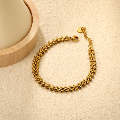 Bulk PVD Gold Fishbone Relief-Textured Heavy Duty Bracelet
