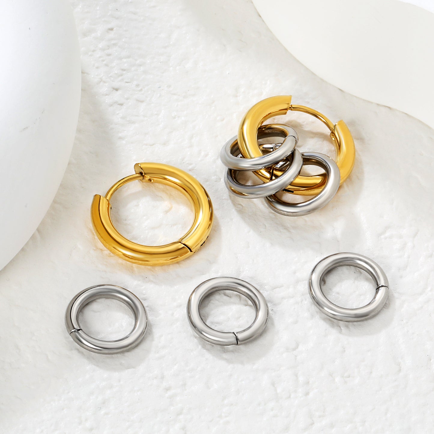 Wholesale Waterproof PVD Gold & Silver Double Circle Earrings