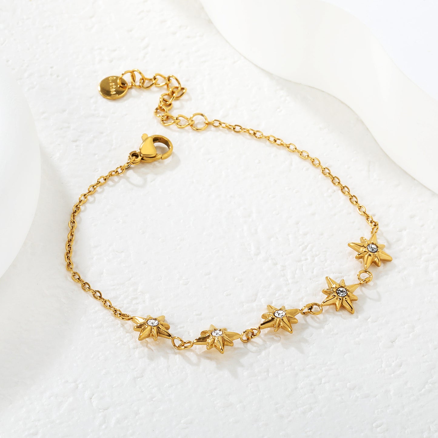Wholesale Waterproof PVD Gold Relief-Textured 8-Point Star Bracelet