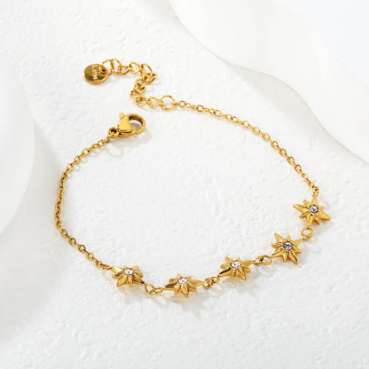 Wholesale Waterproof PVD Gold Relief-Textured 8-Point Star Bracelet