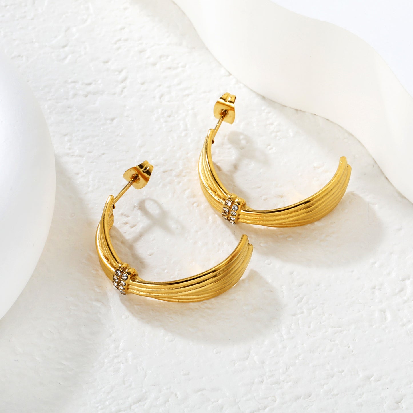 Light Luxury Twisted Rope C-Hoops with Micro-Pave CZ Stainless Steel