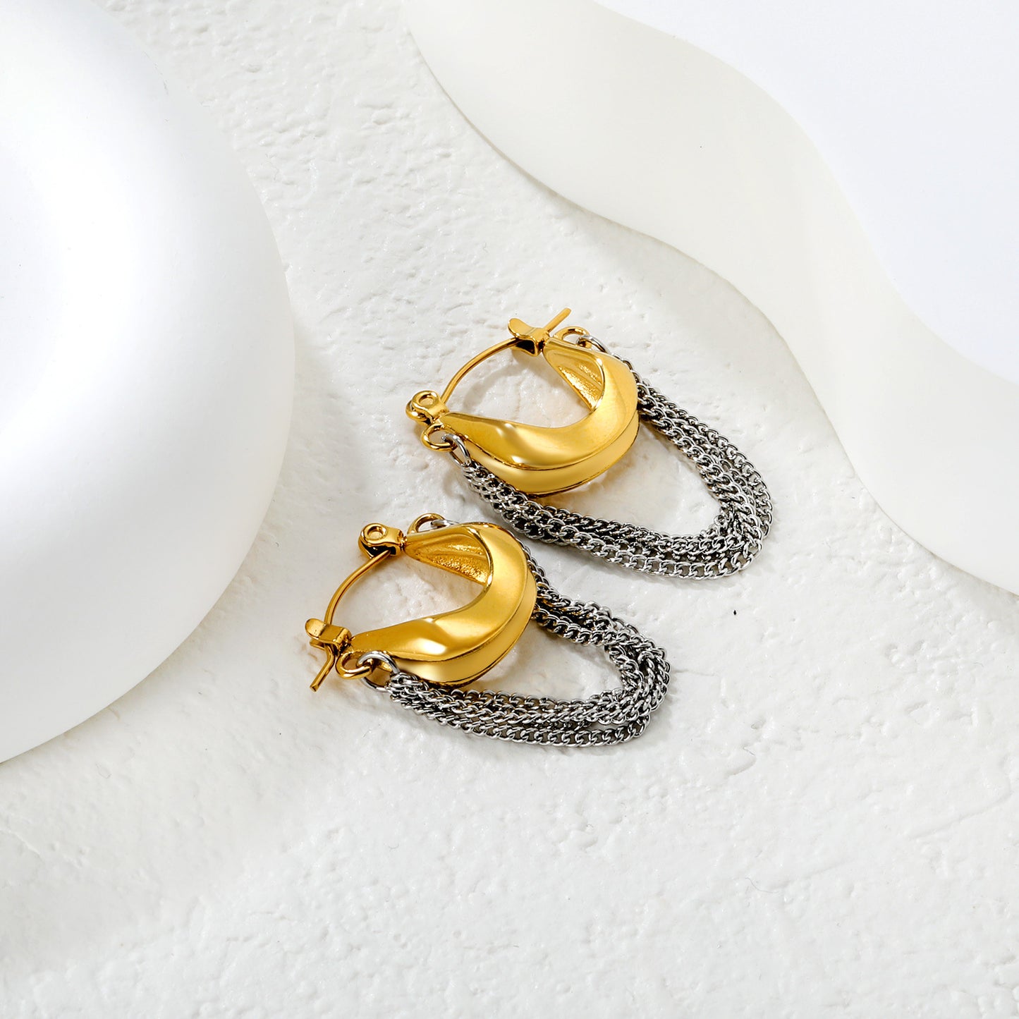 Bulk PVD Gold & Silver Mixed Metal Teardrop Chain Dangle Earrings