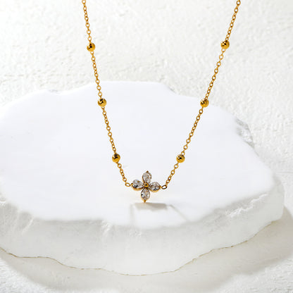 Wholesale 304L Stainless Steel Necklace Clover Pear Zircon Jewelry