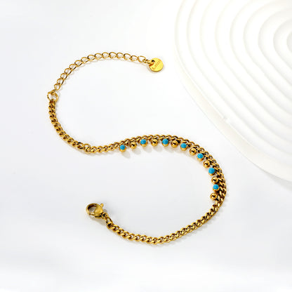 Bulk PVD Gold Blue Enamel Bead Tassel Dainty Bracelet