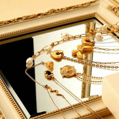 Minimalist Mixed-Metal Gold & Silver Oval Necklace Stainless Steel