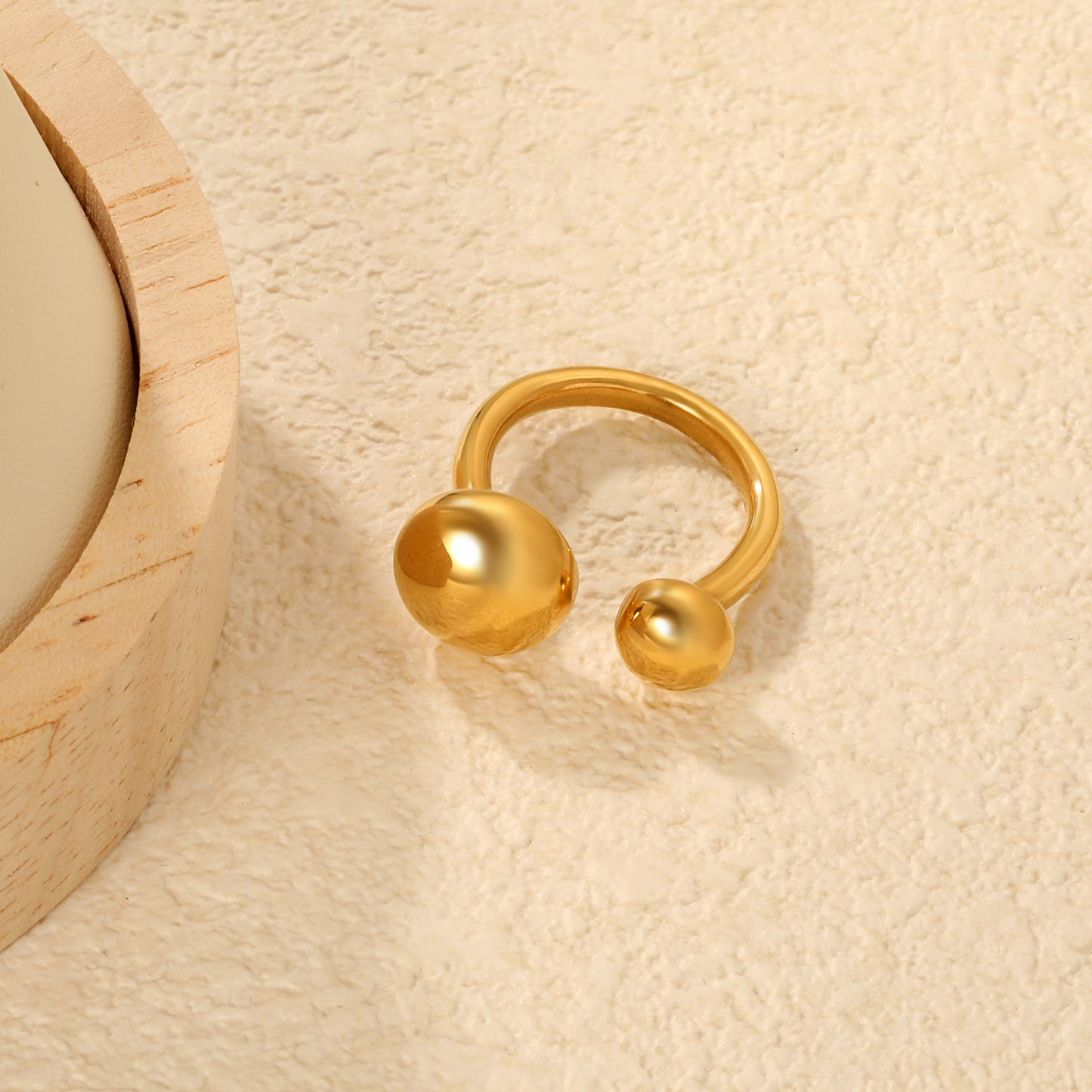 Bulk PVD Gold Minimalist Double Ball Adjustable Statement Ring