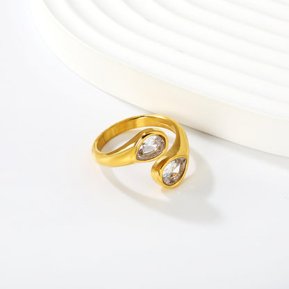 Minimalist Pear-Cut Zircon S-Ring Stainless Steel Waterproof