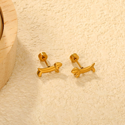 Waterproof Stainless Steel Dog Earrings | Cute Dachshund Studs