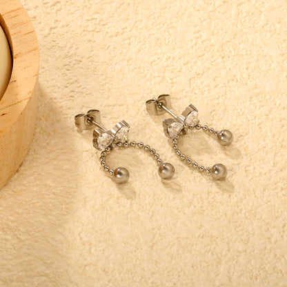 Waterproof 304L Stainless Steel Heart Earrings | Sweet Tassel Studs