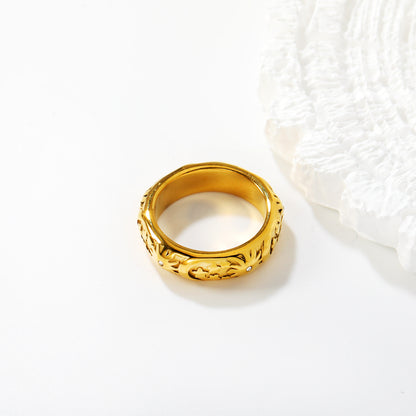 Bulk PVD Gold Sculpted Hollow Pattern Zircon Statement Ring