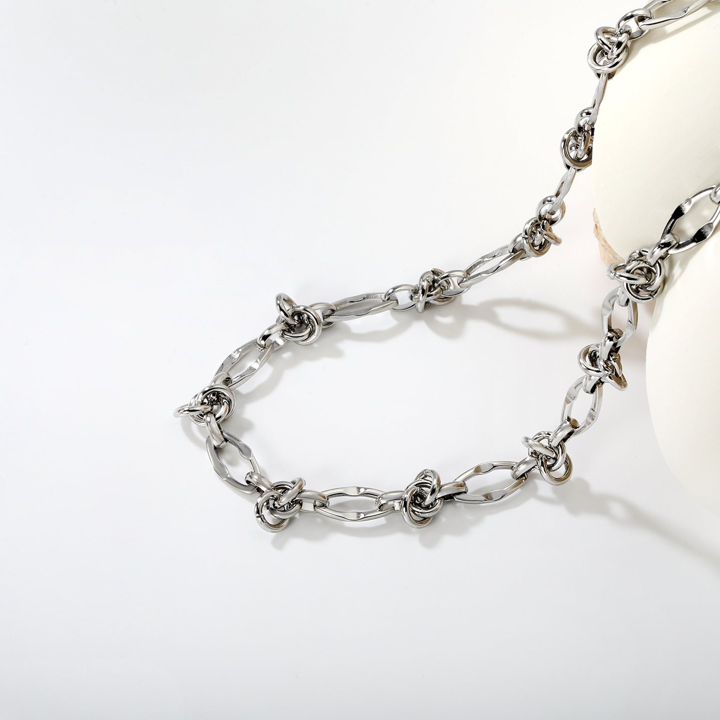 Bulk Silver Industrial Sculpted Knot & Oval Link Necklace