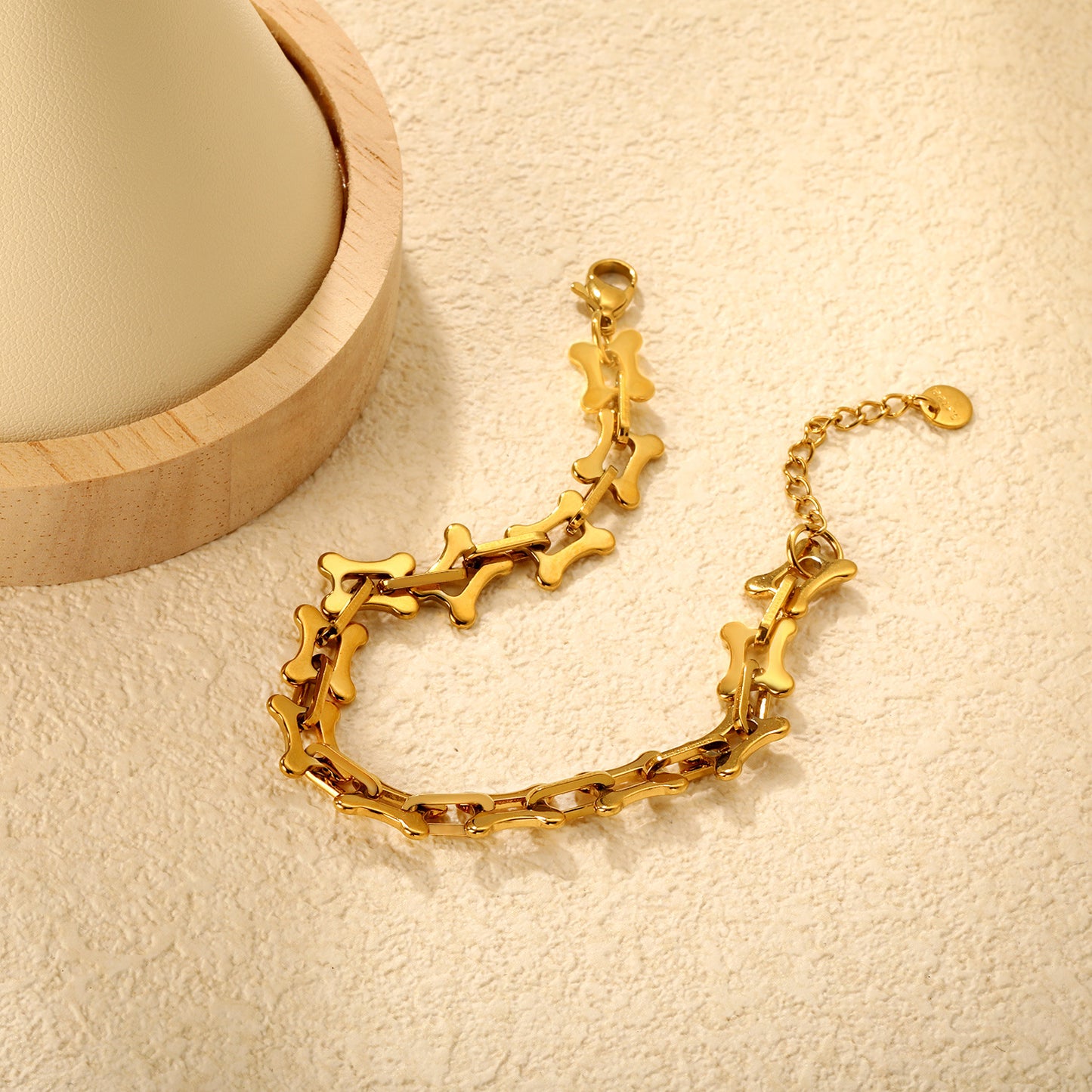 Bulk PVD Gold Sculpted Bone Link Niche Statement Bracelet