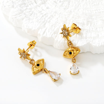 Bulk PVD Gold Sculpted Evil Eye, Starburst & Droplet Earrings