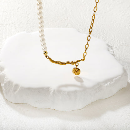 304L Stainless Steel Pearl Chain Necklace Rose Pendant Bulk
