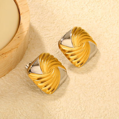 Bulk Two-Tone Sculpted Twisted Texture Square Statement Earrings