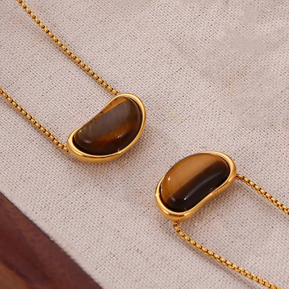 Wholesale Waterproof PVD Gold Tiger Eye Bean Long Necklace