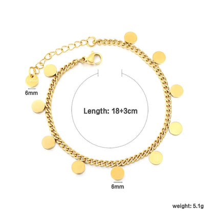 304L Stainless Steel Disc Bracelet | Gold Cuban Link Chain