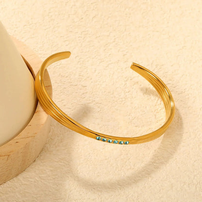 304L Stainless Steel Blue Zircon Bangle Supplier | PVD Gold Plating