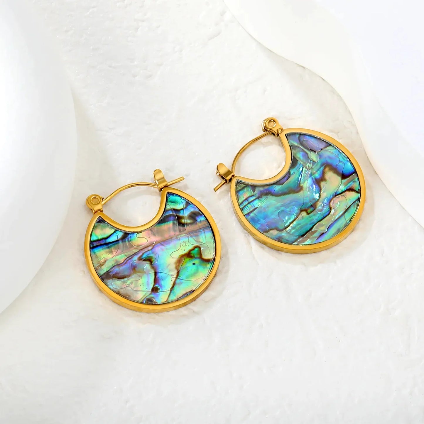 Waterproof Stainless Steel Shell Hoops | Retro Abalone Jewelry