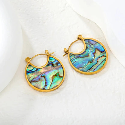 Waterproof Stainless Steel Shell Hoops | Retro Abalone Jewelry