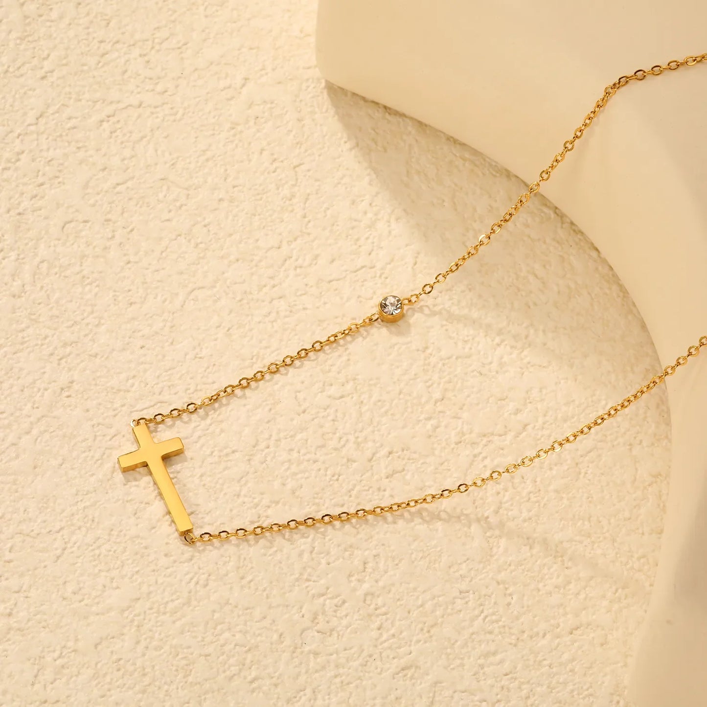 Dainty Minimalist Cross Necklace with Sparkle CZ Stainless Steel
