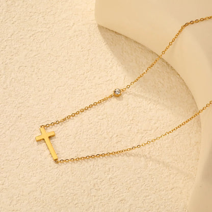 Dainty Minimalist Cross Necklace with Sparkle CZ Stainless Steel