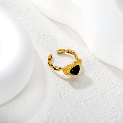 Wholesale Waterproof PVD Gold Chain Link Black Zircon Heart Ring