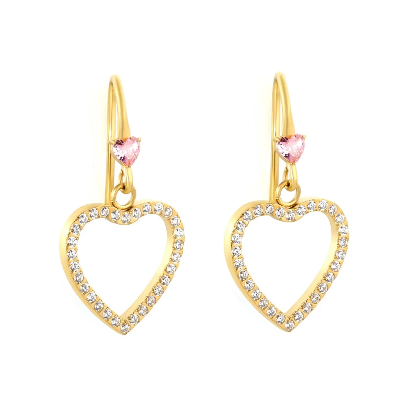 Romantic Stainless Steel Heart Earrings | Gold Hollow Dangle Hook