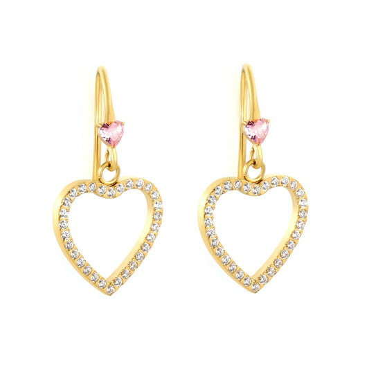 Romantic Stainless Steel Heart Earrings | Gold Hollow Dangle Hook