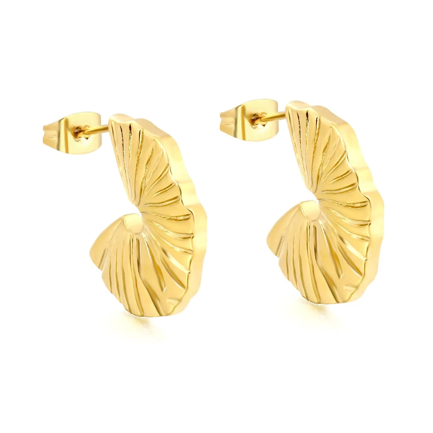 Retro Pleated Texture C-Shape Earrings Stainless Steel Tarnish-Free