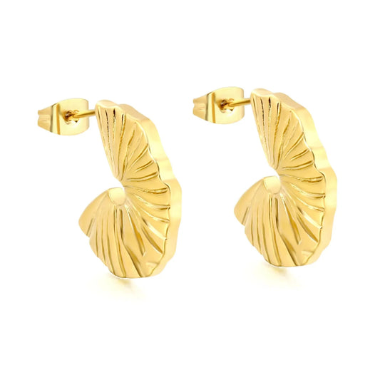 Retro Pleated Texture C-Shape Earrings Stainless Steel Tarnish-Free