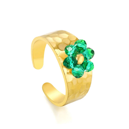 Pearl Crystal Flower Ring Set 304L Stainless Steel Gold Adjustable