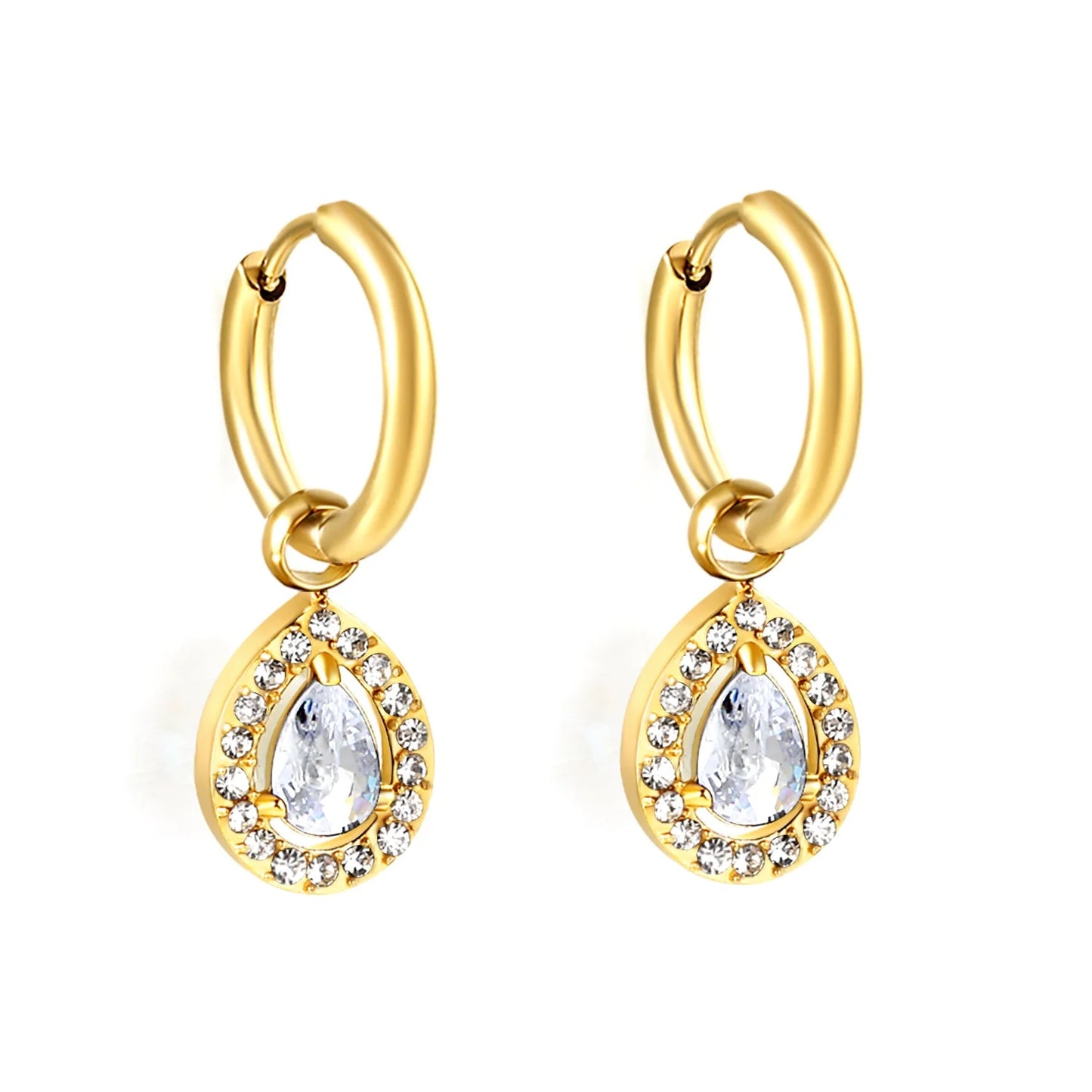 304L Stainless Steel Teardrop Zircon Earrings Wholesale | Bulk Gold
