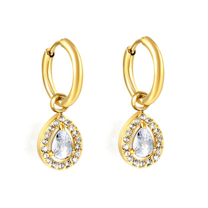 304L Stainless Steel Teardrop Zircon Earrings Wholesale | Bulk Gold