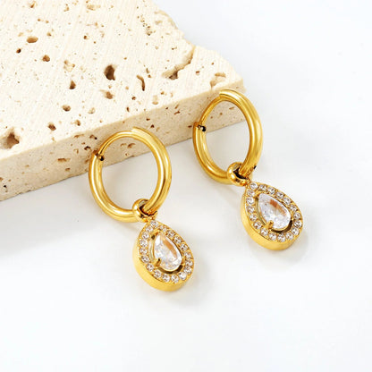 304L Stainless Steel Teardrop Zircon Earrings Wholesale | Bulk Gold