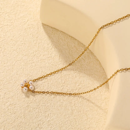 Bulk PVD Gold Sculpted Shell Pearl Flower Pendant Necklace