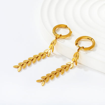 Wholesale Stainless Steel Wheat Earrings | Leaf Texture Hoops Bulk