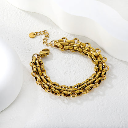 Wholesale Waterproof PVD Gold Double Weave Chunky Statement Bracelet