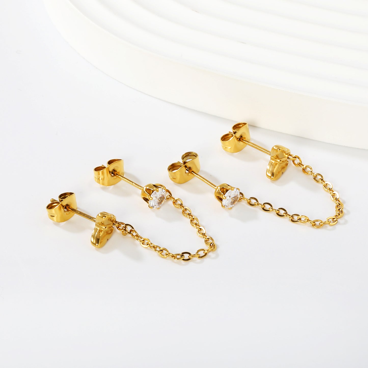 Sweet & Edgy Butterfly Double Piercing Chain Studs Stainless Steel Non-Tarnish