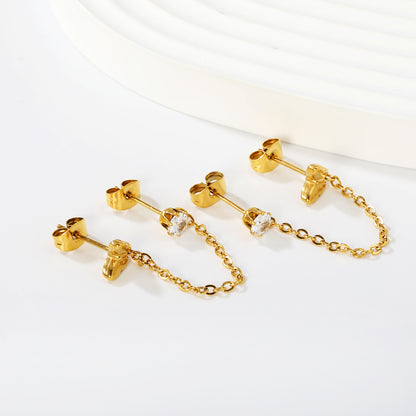 Sweet & Edgy Butterfly Double Piercing Chain Studs Stainless Steel Non-Tarnish