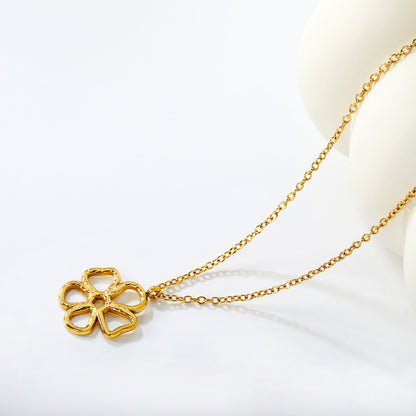Bulk 304L Stainless Steel Gold Hammered Flower Pendant Necklace